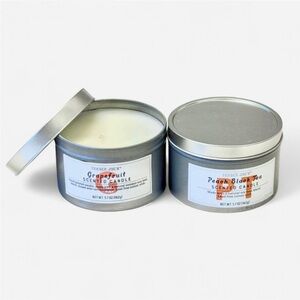 NWT Trader Joe’s Grapefruit & Peach Black Tea Small Scented Candle Tins Bundle 2